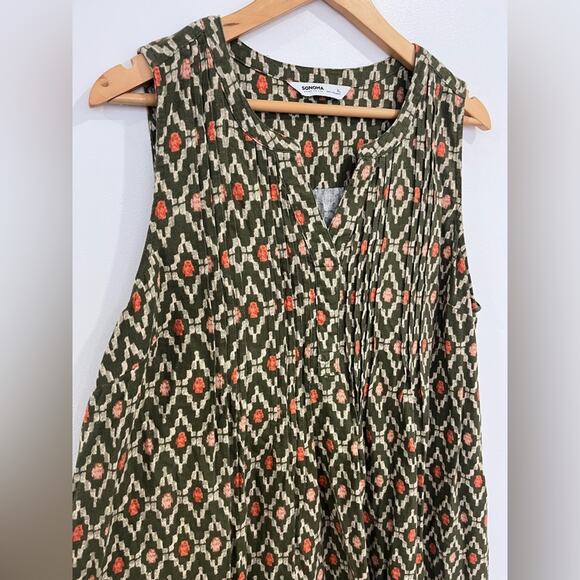 Sonoma Linen Blend Sundress Women XL Flare Green Resort Beach Vacation - Picture 2 of 8
